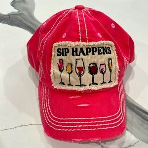 NWOT Sip Happens Wine Distressed Hat